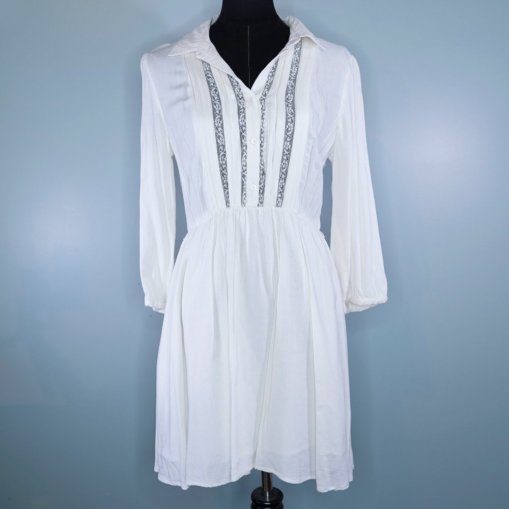 Off-White, Long Sleeve, Short Dress, Lace Accents